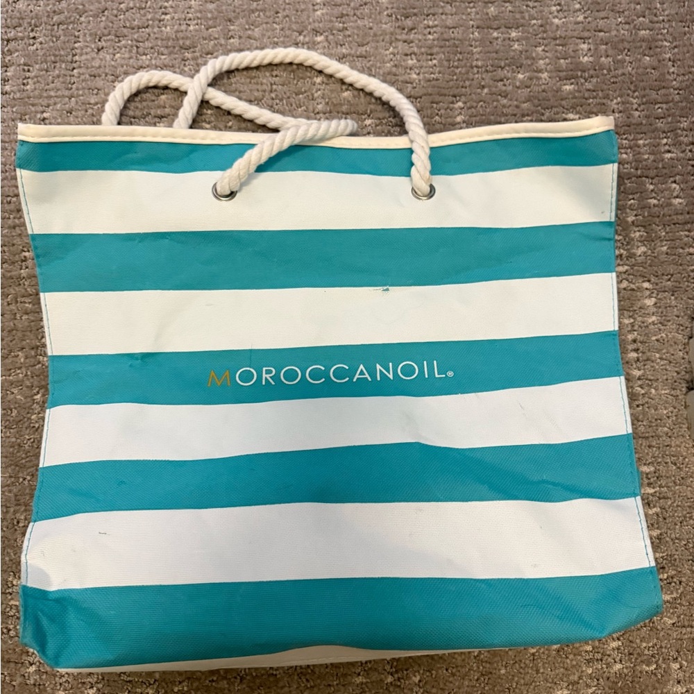 Moroccanoil Blue and White striped Nautical Tote Bag